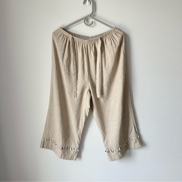 Caroline Rose// Boho Linen top and pants Set up seashell charms Y2K Size L - Picture 4 of 16